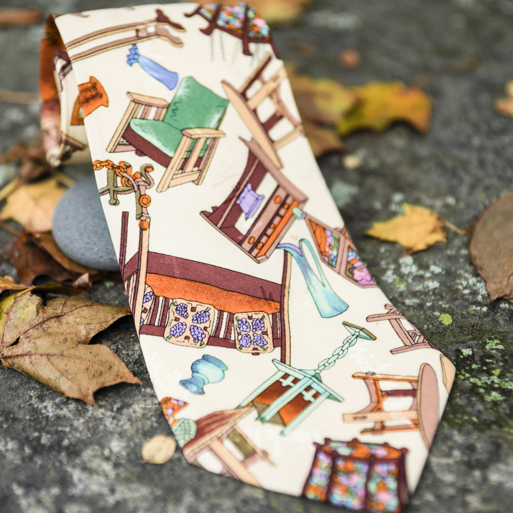 Nicole Miller Vintage '94 Silk Handmade Chairs Tie
